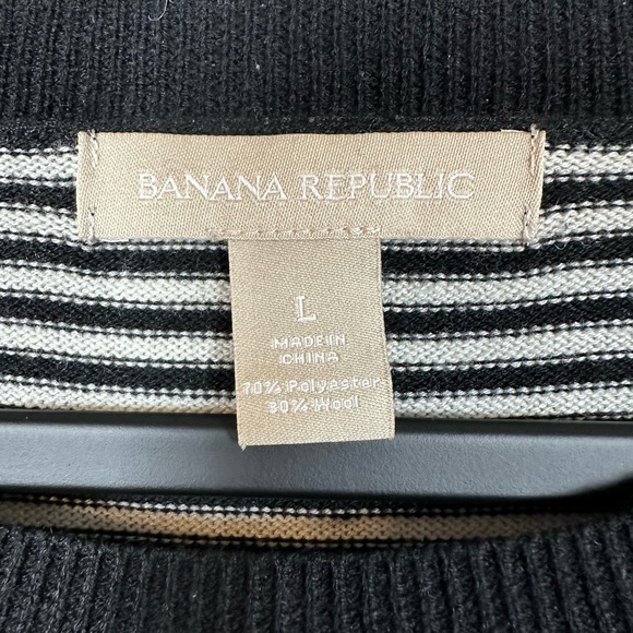 Banana Republic Large Black White Stripe Sequin Wool Blend Pullover Sweater - Picture 3 of 4